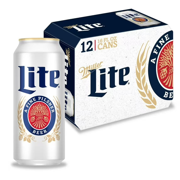 Miller Lite American Light Lager Beer, 12 Pack, 16 fl oz Aluminum Cans, 4.2% ABV