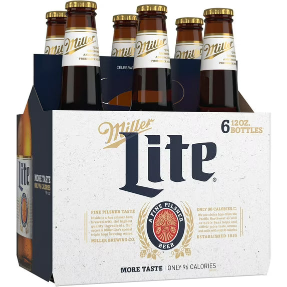 Miller Lite American Light Lager Beer, 6 Pack, 12 fl oz Glass Bottles, 4.2% ABV